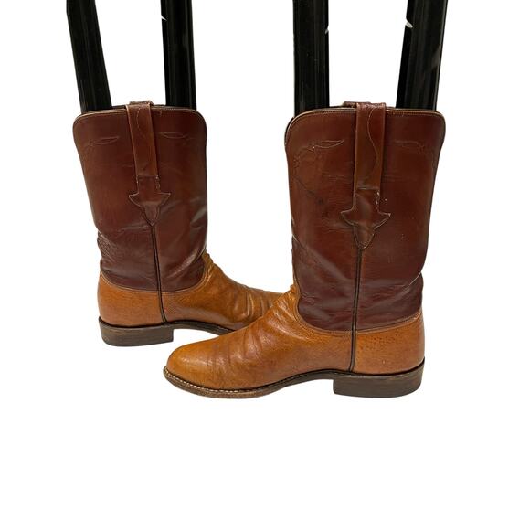 Lucchese L8009 Brown 2-tone Roper Western Ostrich Cowboy Boots Men’s Size 7.5D main image 5